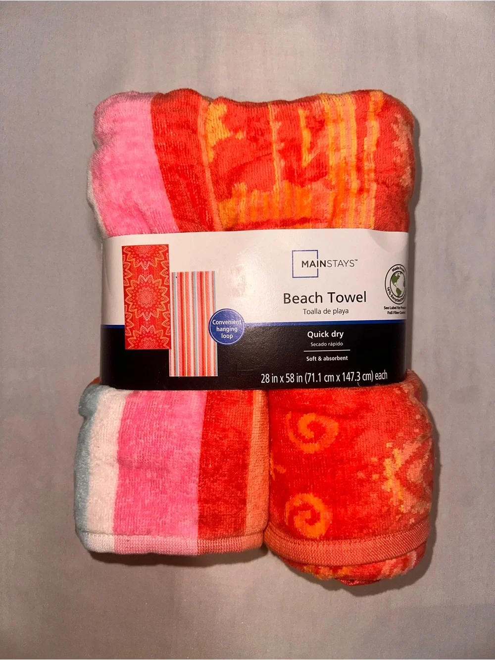 Pink, Orange & White Patterned Beach Towels - 2 Pack